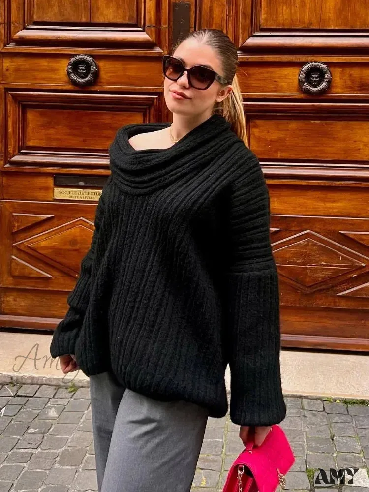 Oversized Sexy Slash Neck Knit Long Sleeve Irregular Casual Sweater