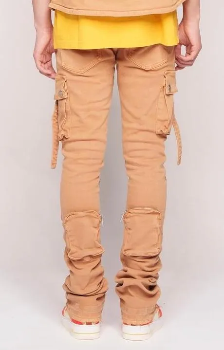 Pheelings NEVER LOOK BACK CARGO FLARE STACK DENIM (LIGHT KHAKI)