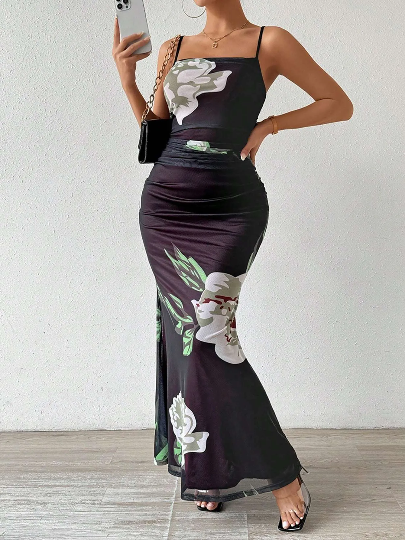 Privé Mesh See Through Bodycon Cami Dress