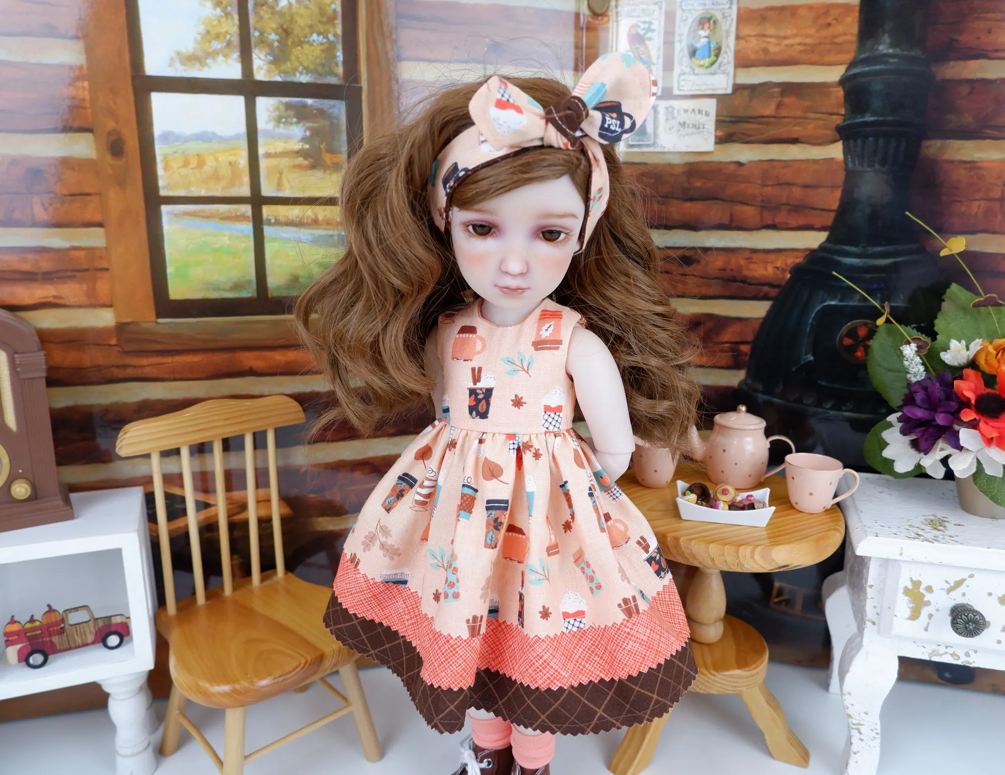 Pumpkin Spice Latte - dress with boots for Ruby Red Fashion Friends doll