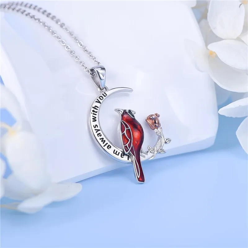 Red Parrot Bird Cardinals Necklace I am will always with you Pendant
