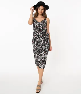 Retro Style Black & White Abstract Print Sarong Dress