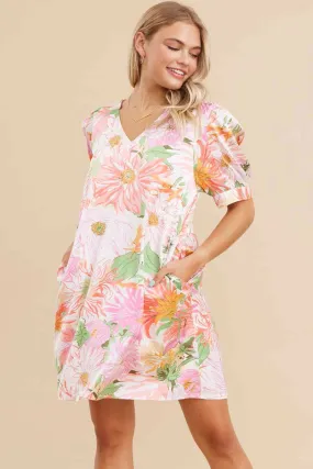 Satin Floral Print V-neck Dress