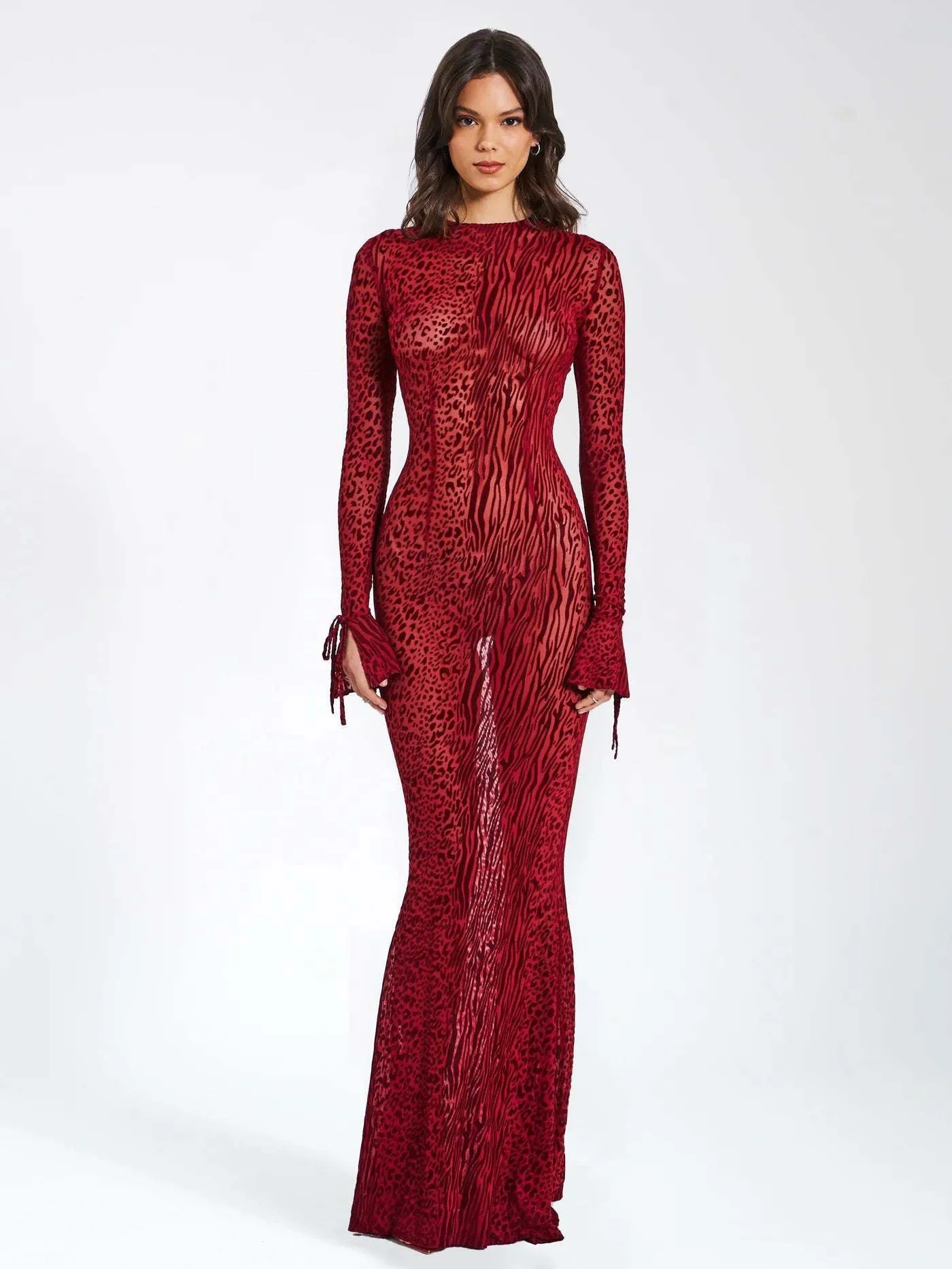 Sexy See through Mesh Leopard Print Sheath Backless Formal Dress