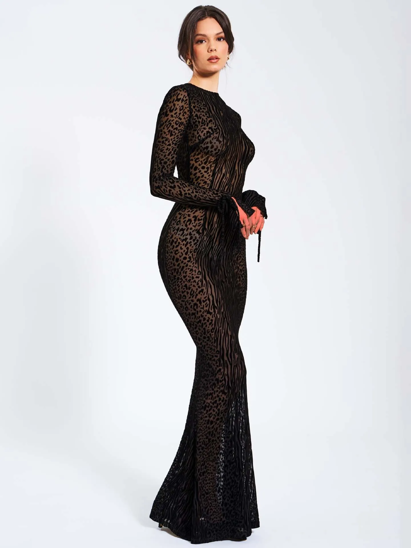 Sexy See through Mesh Leopard Print Sheath Backless Formal Dress