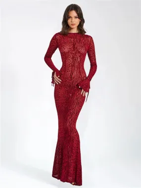Sexy See through Mesh Leopard Print Sheath Backless Formal Dress