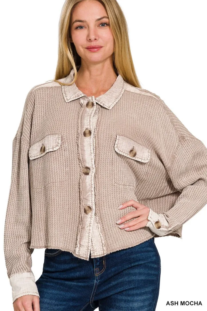 Short Mineral Washed Shacket-9859