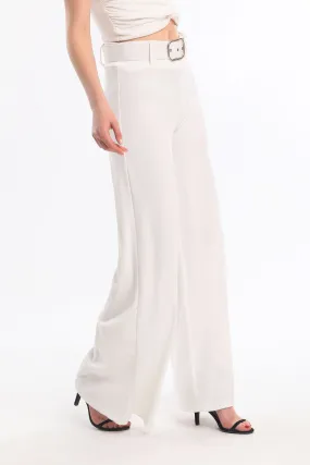 SNS Beige Sides Fabric Coated Belted Spanish Flare Scuba Crepe Pants - Jocotitlán