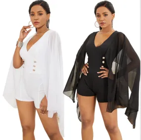 Solid V-neck Stunning Short Jumpsuit - GlamzLife