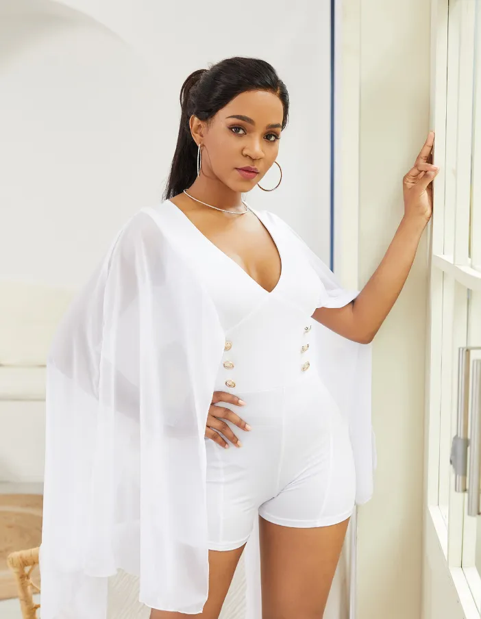Solid V-neck Stunning Short Jumpsuit - GlamzLife