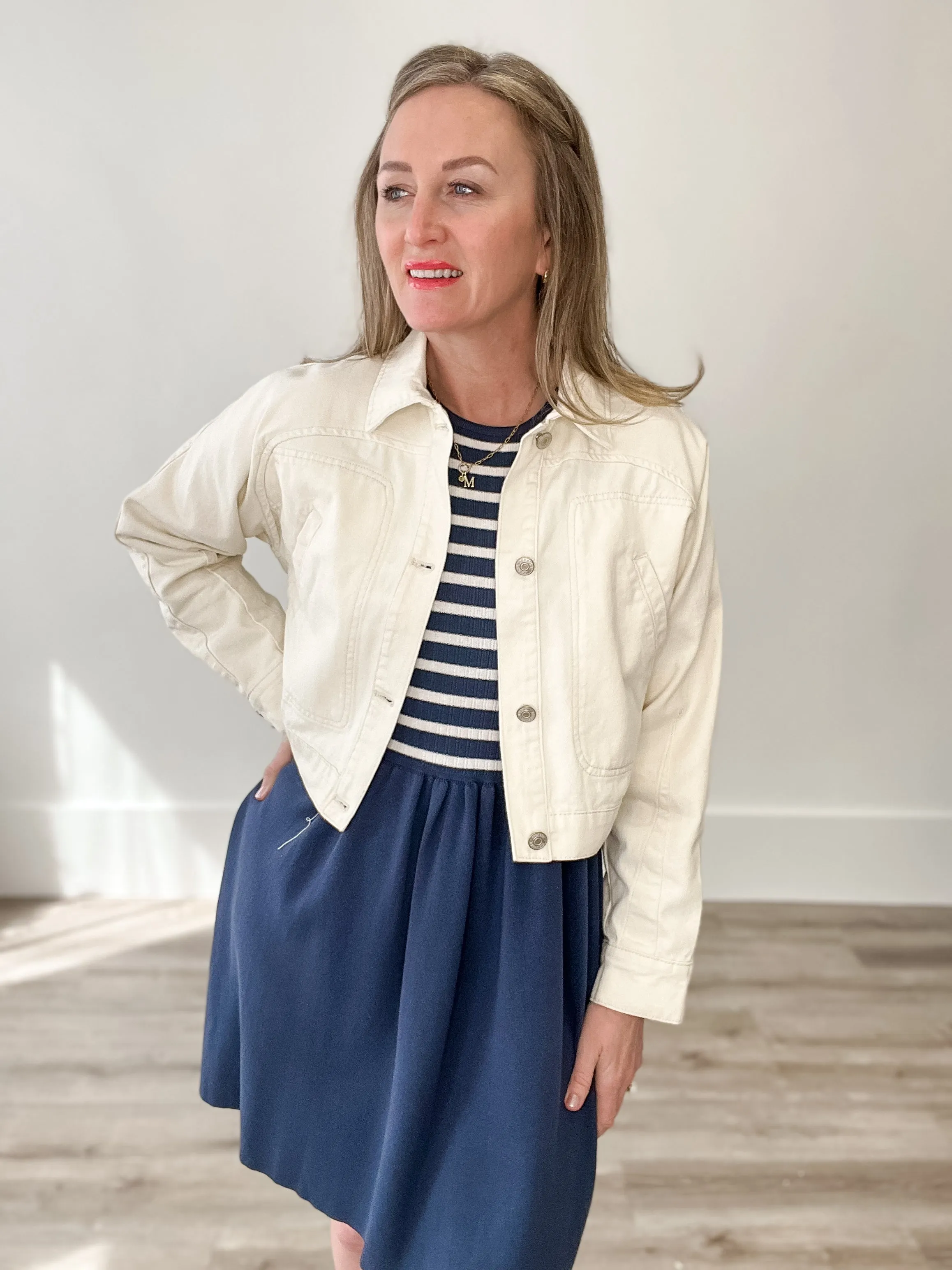 Striped Mini Sweater Tank Dress - Navy/White