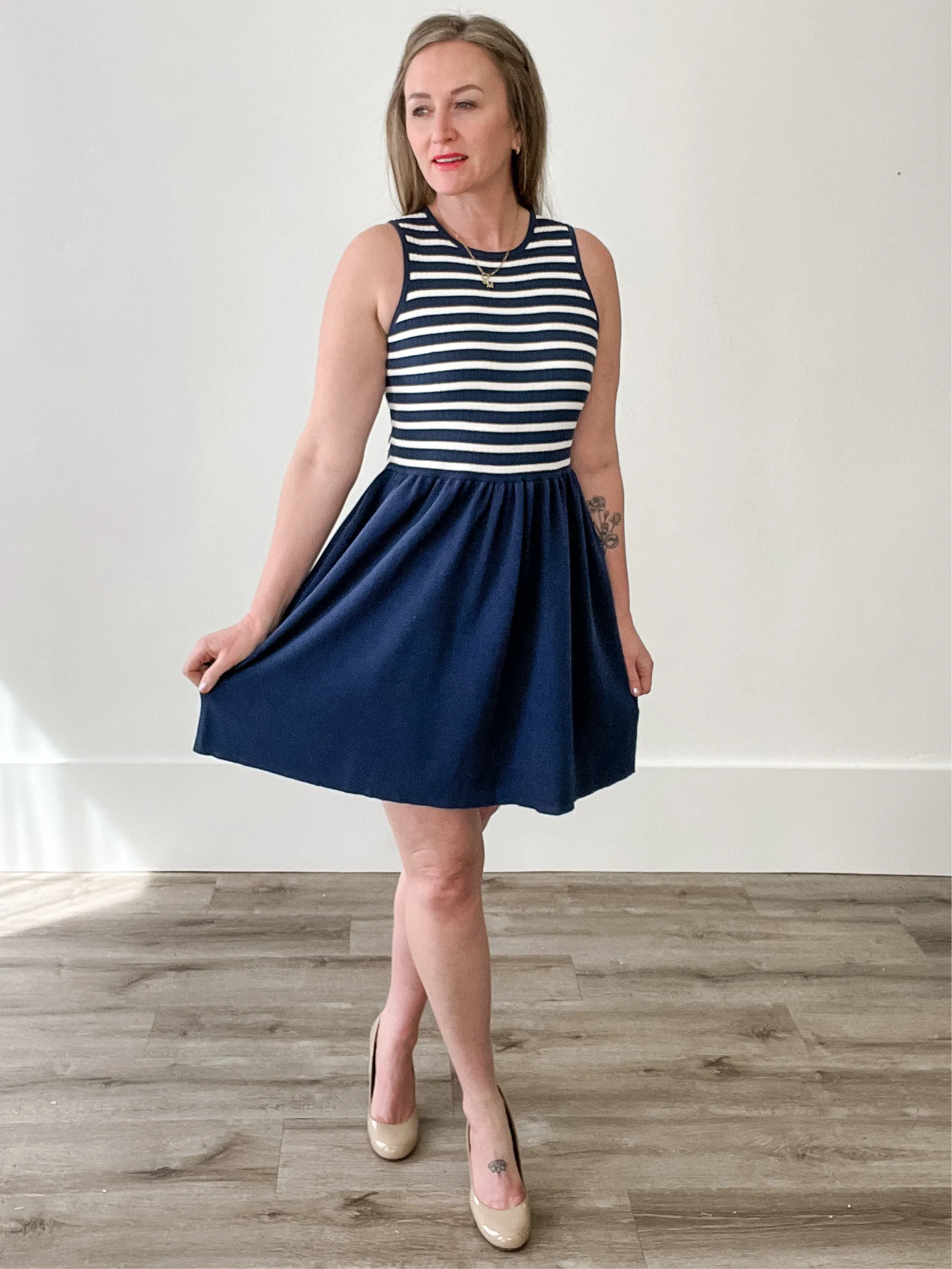 Striped Mini Sweater Tank Dress - Navy/White