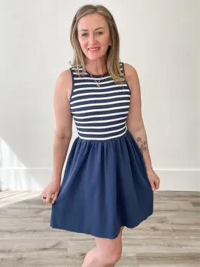 Striped Mini Sweater Tank Dress - Navy/White