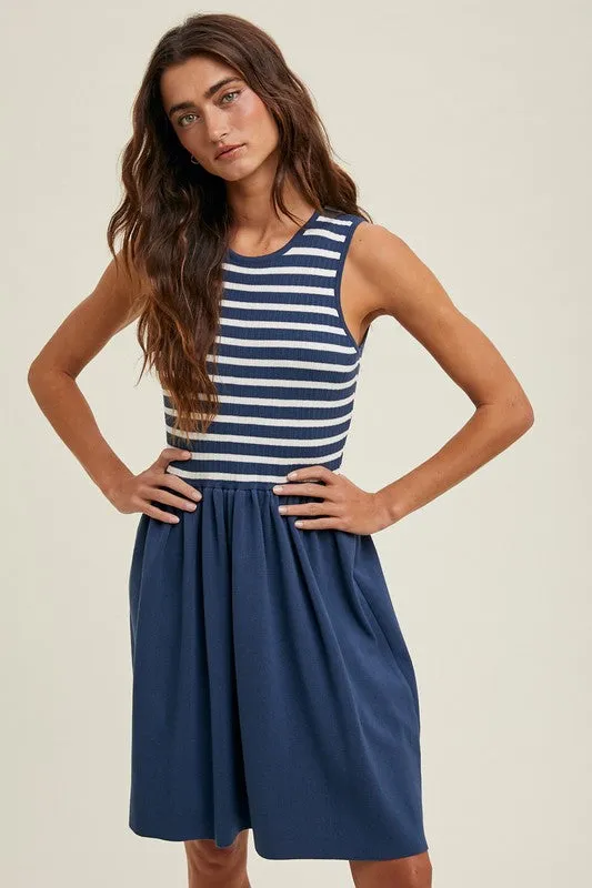 Striped Mini Sweater Tank Dress - Navy/White