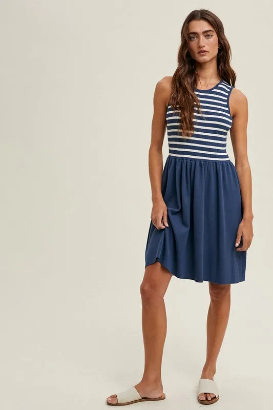 Striped Mini Sweater Tank Dress - Navy/White