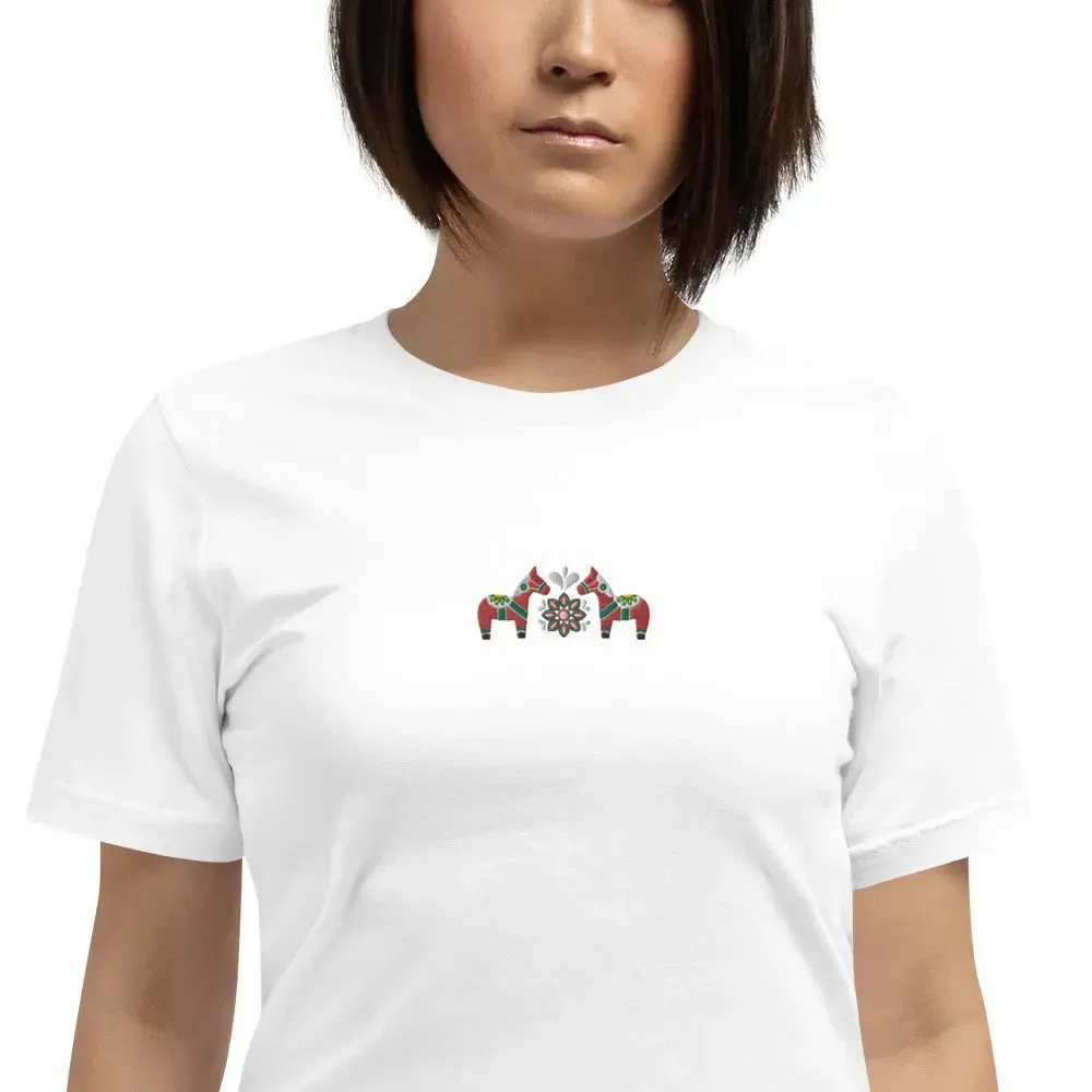 Swedish Red Dala Horse Embroidered T-Shirt
