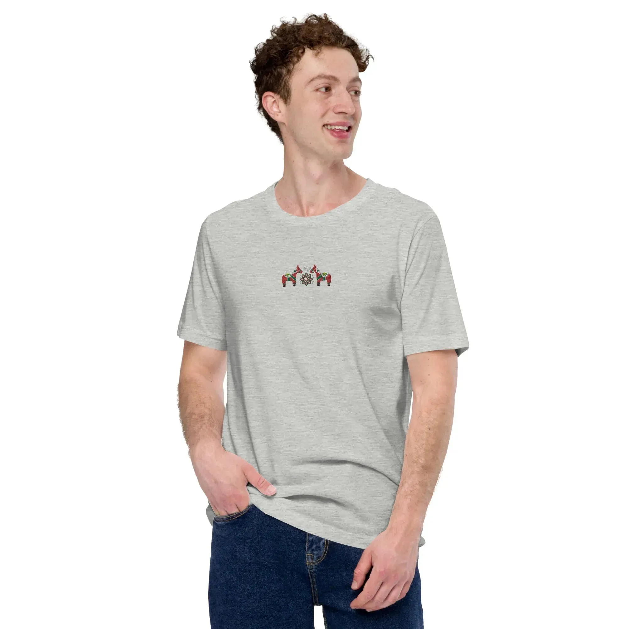 Swedish Red Dala Horse Embroidered T-Shirt