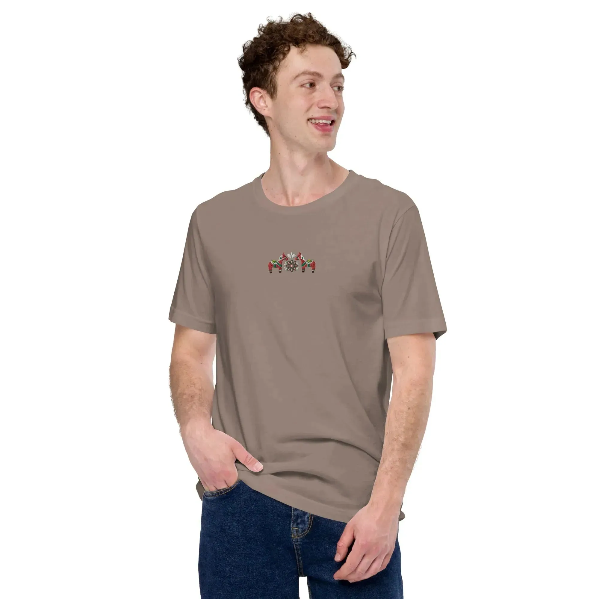 Swedish Red Dala Horse Embroidered T-Shirt
