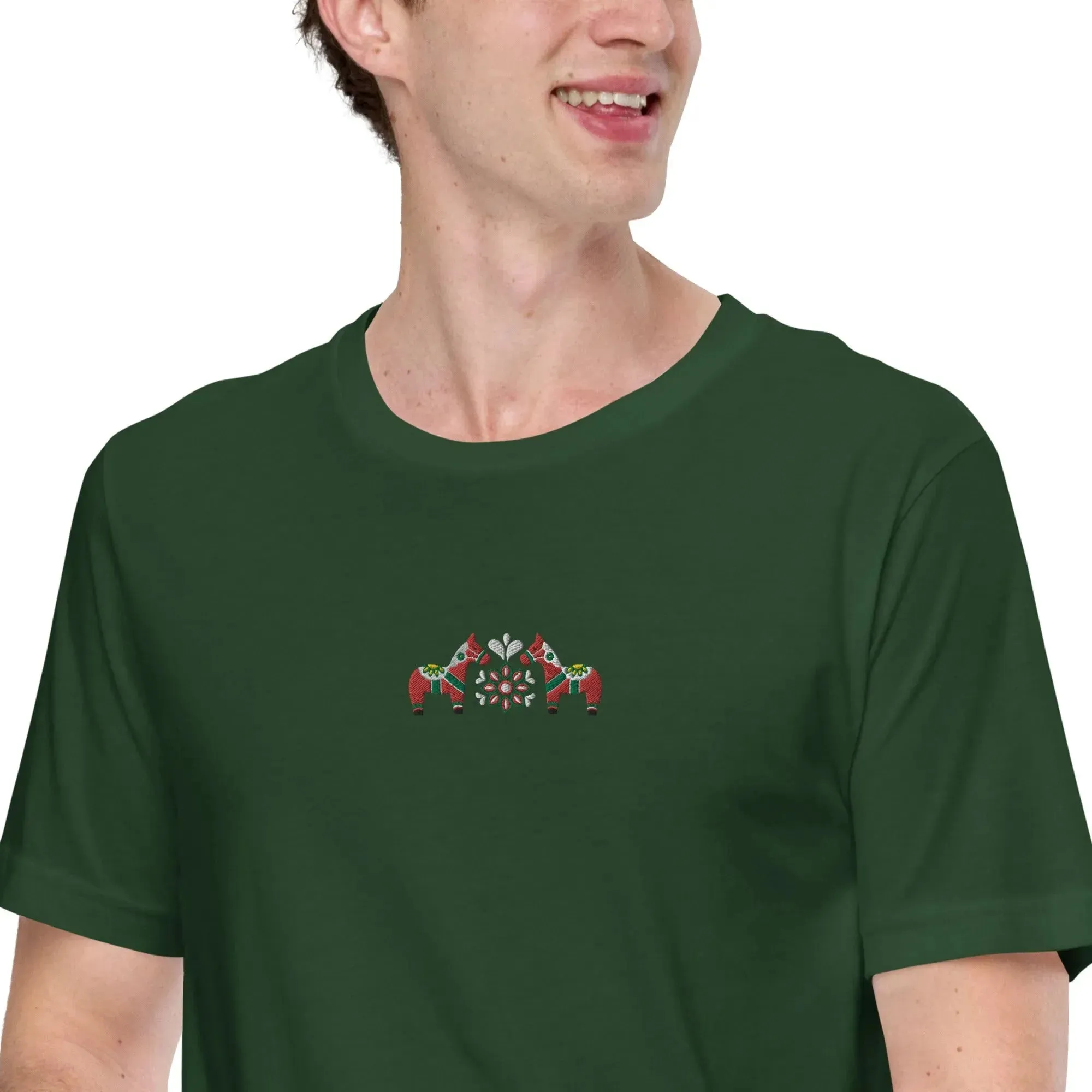 Swedish Red Dala Horse Embroidered T-Shirt