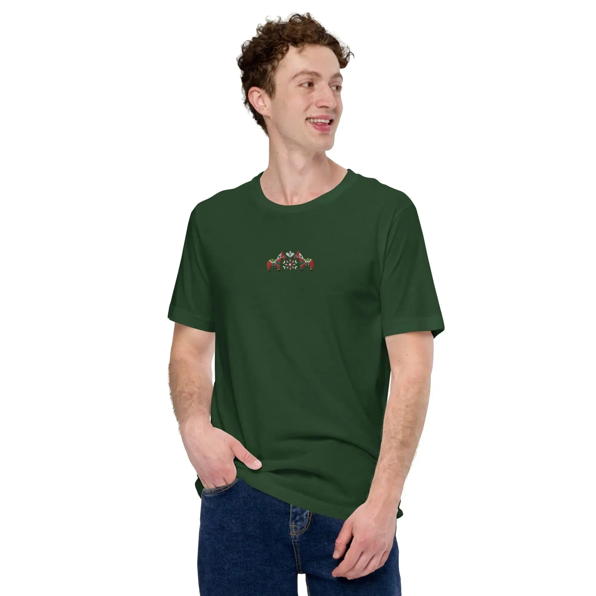 Swedish Red Dala Horse Embroidered T-Shirt