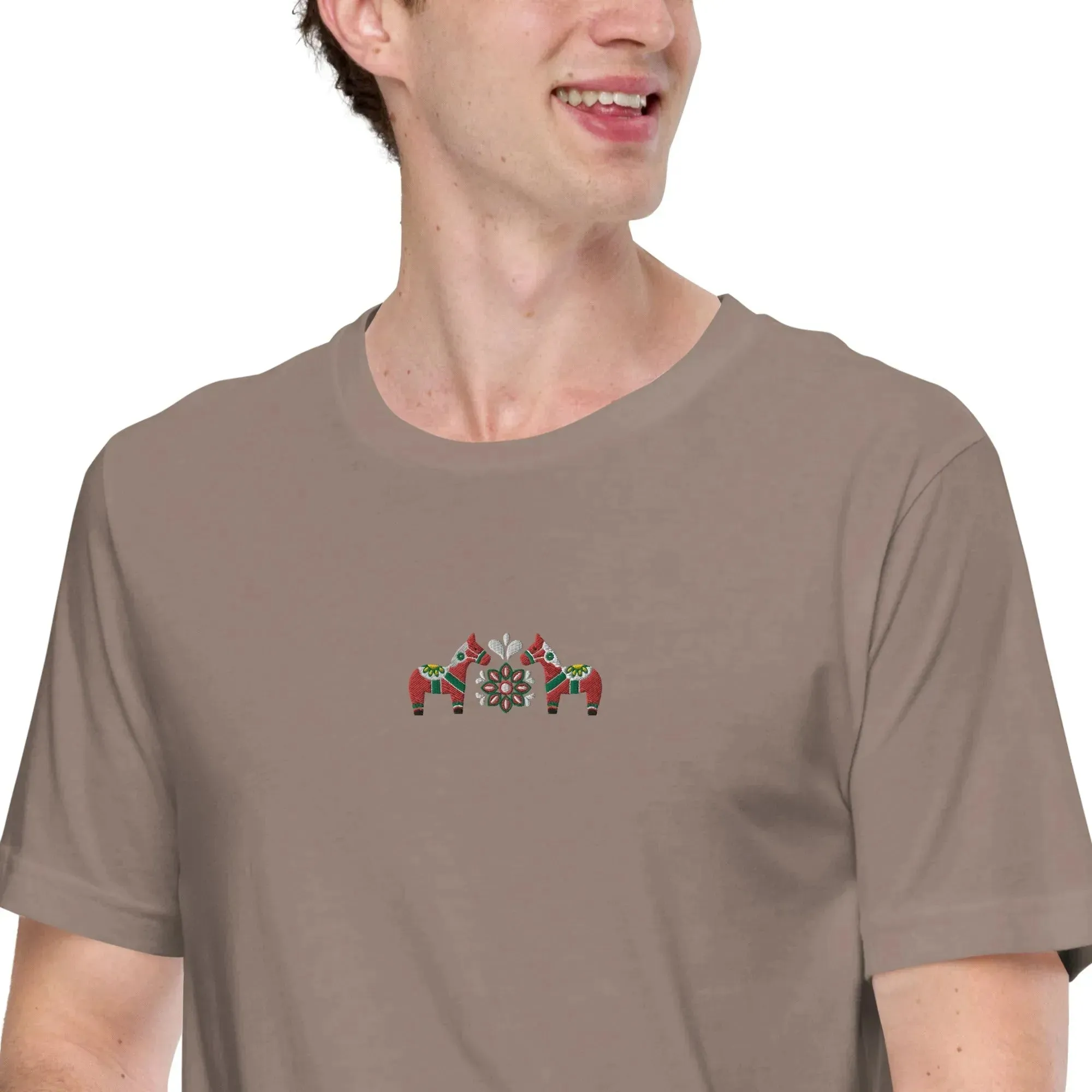 Swedish Red Dala Horse Embroidered T-Shirt