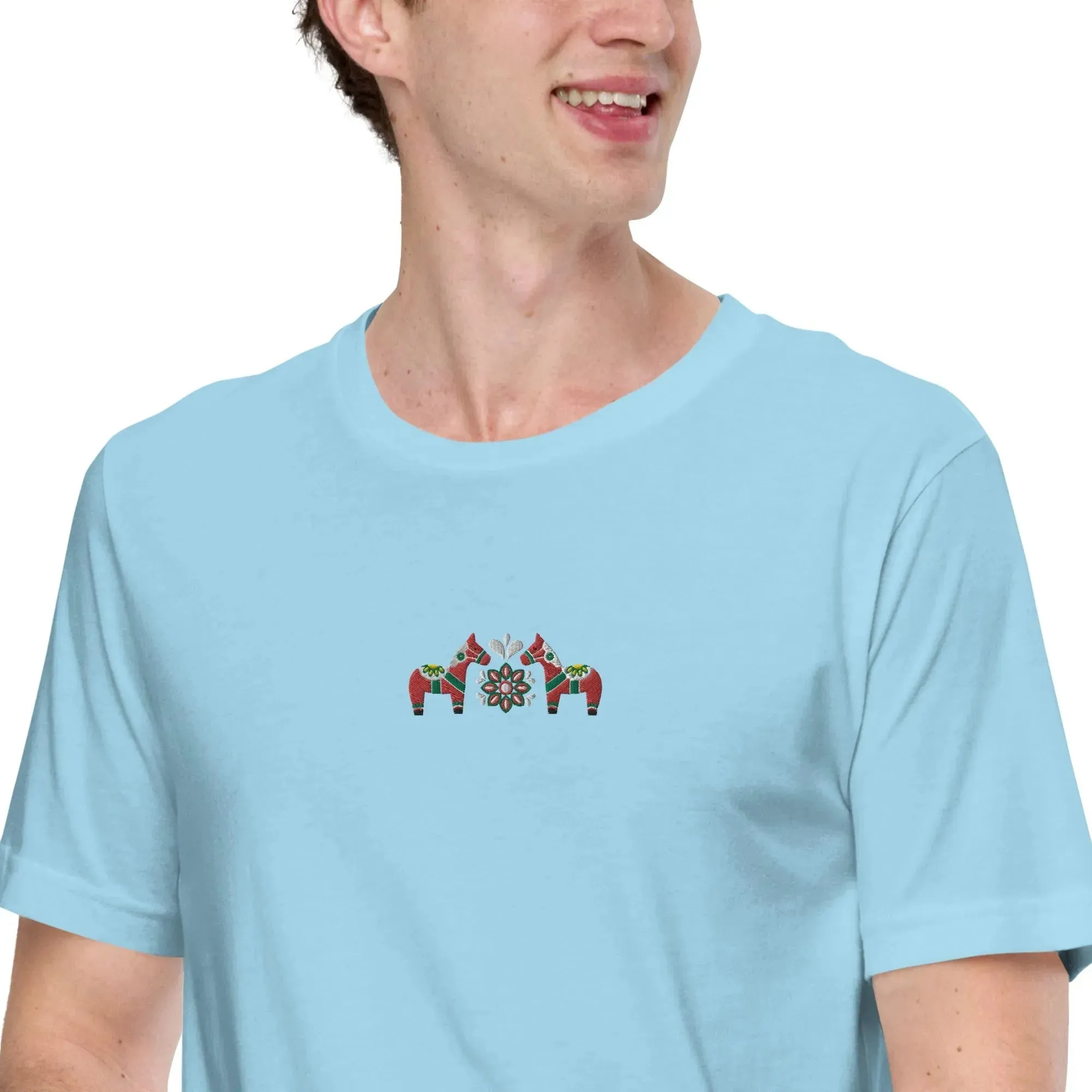 Swedish Red Dala Horse Embroidered T-Shirt