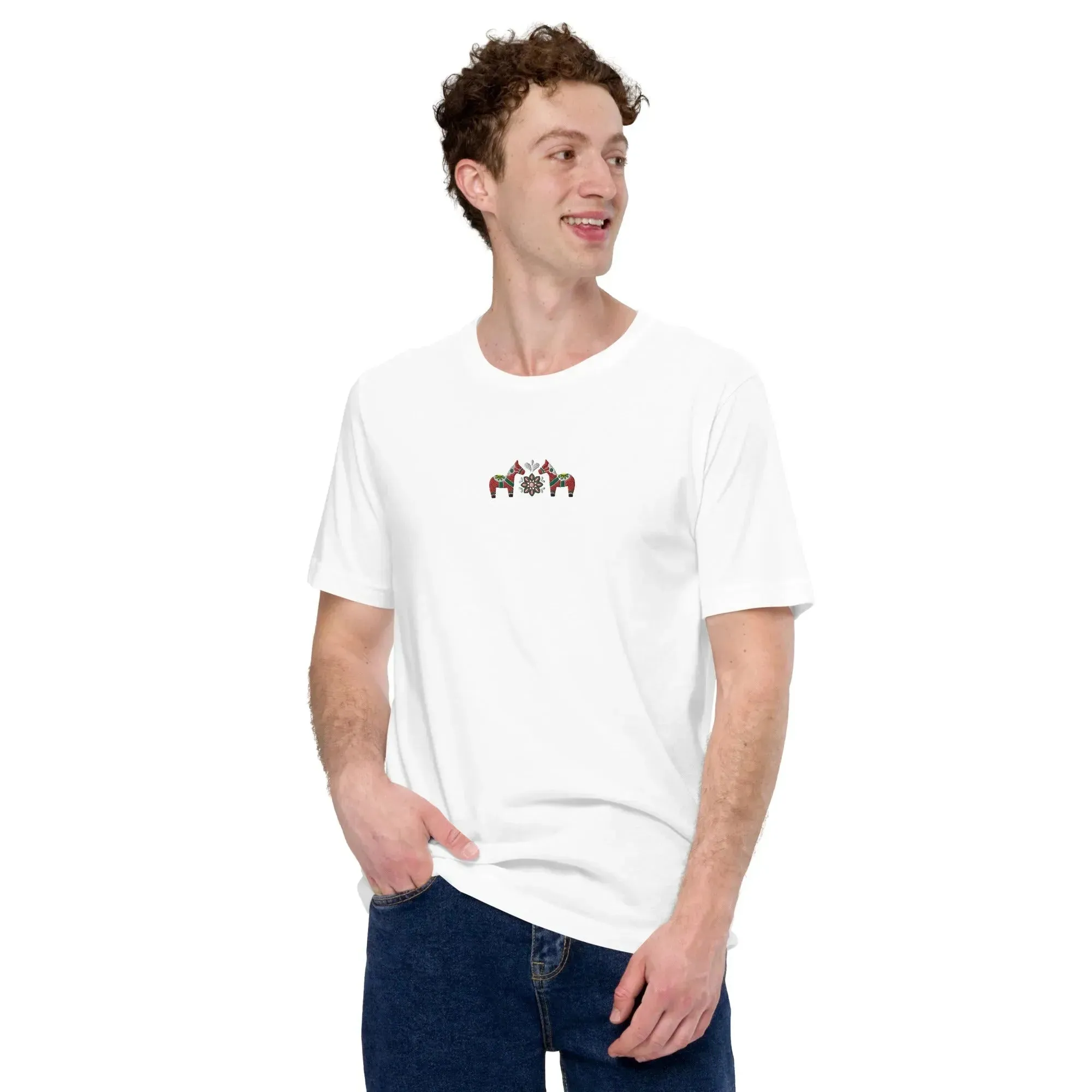 Swedish Red Dala Horse Embroidered T-Shirt