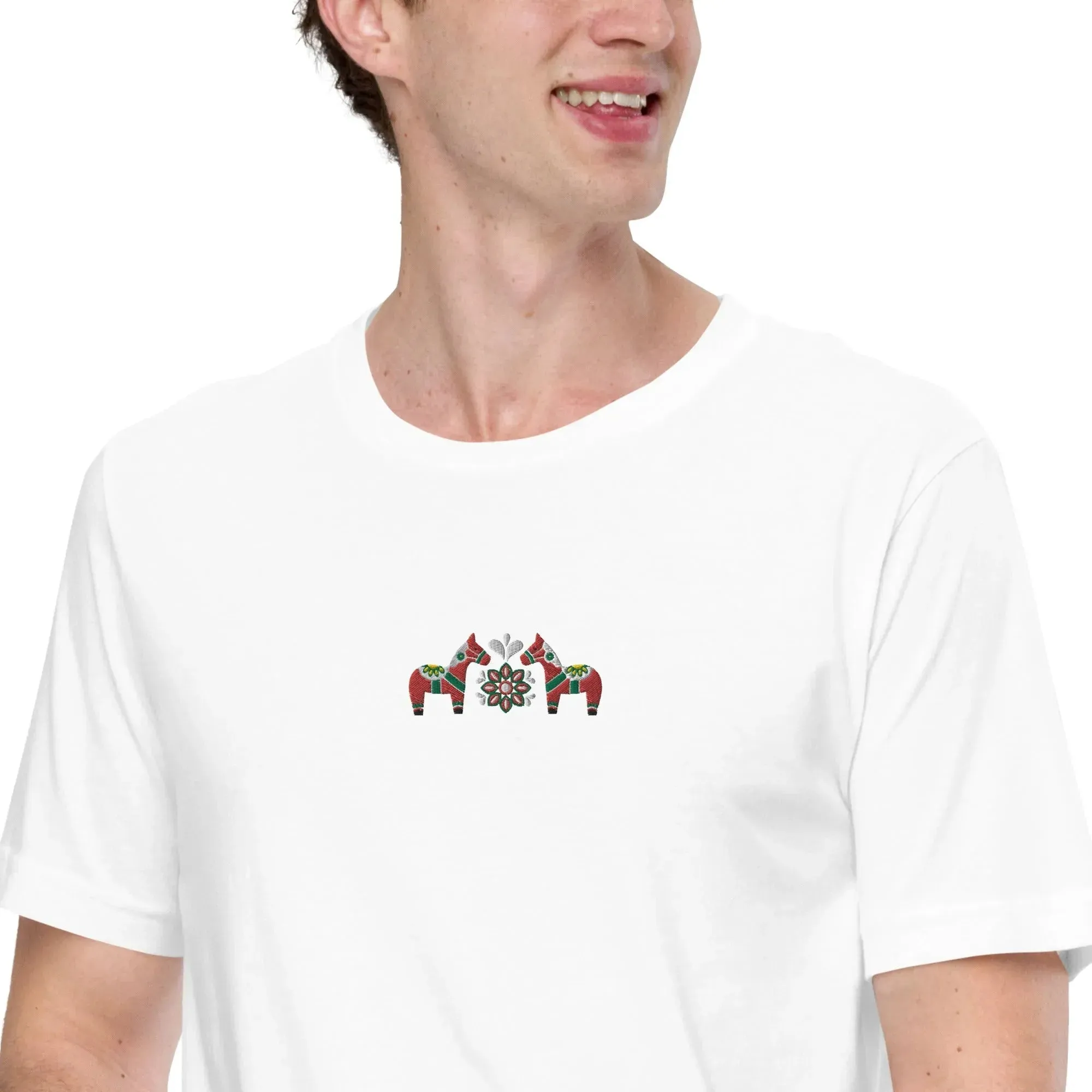 Swedish Red Dala Horse Embroidered T-Shirt