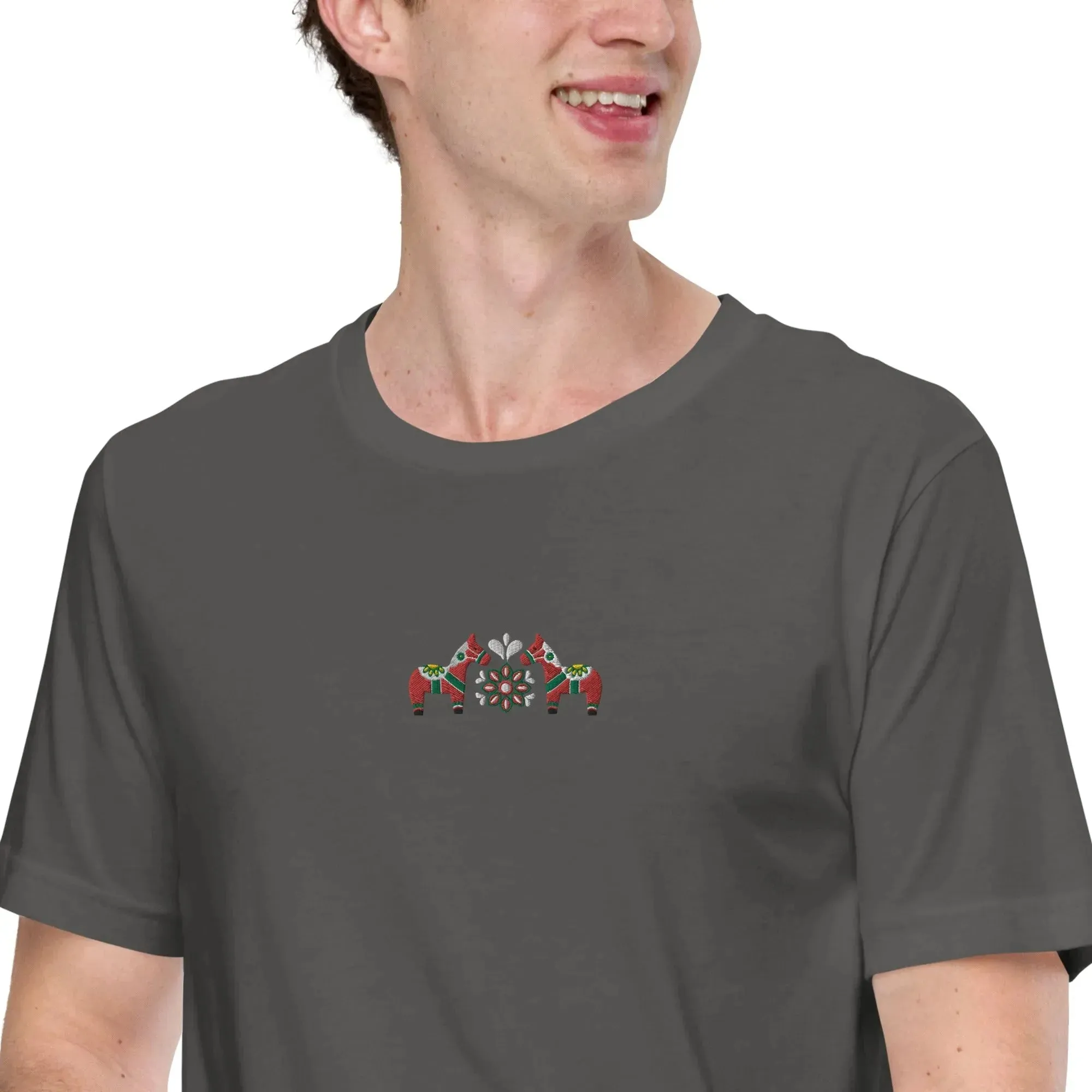 Swedish Red Dala Horse Embroidered T-Shirt