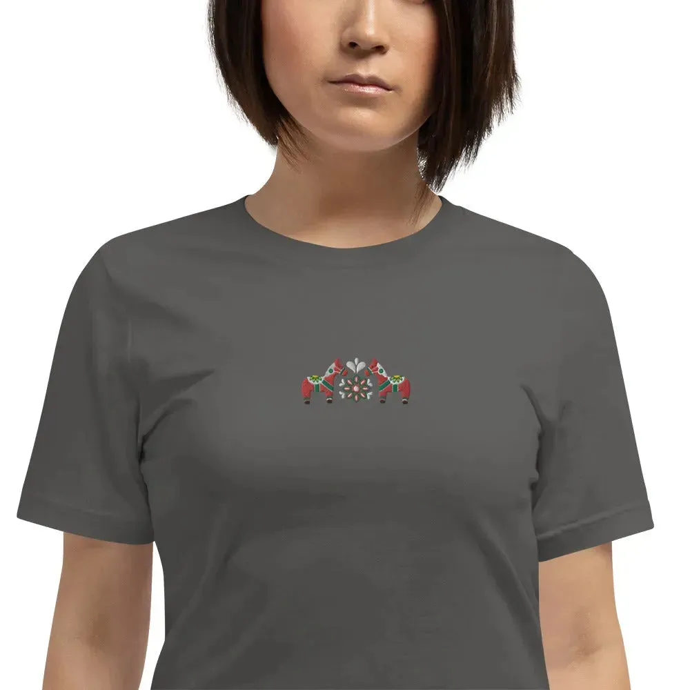 Swedish Red Dala Horse Embroidered T-Shirt