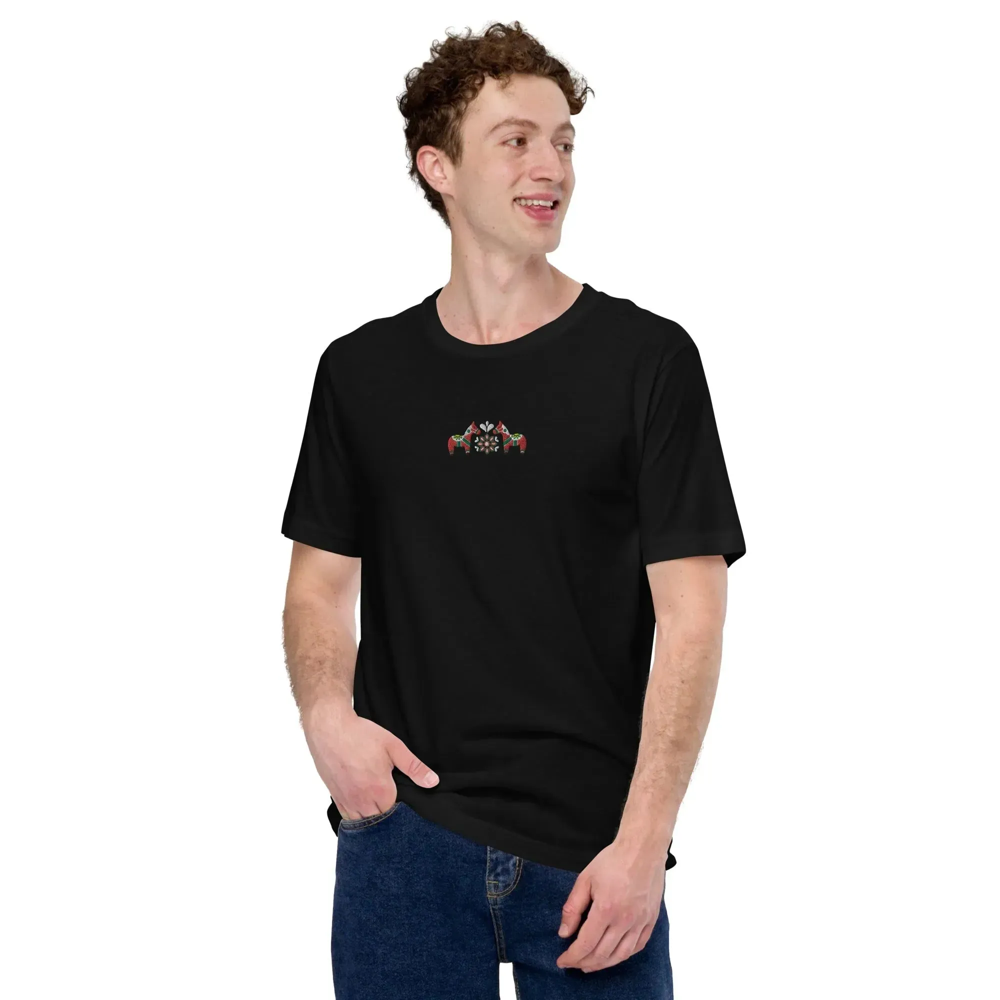 Swedish Red Dala Horse Embroidered T-Shirt