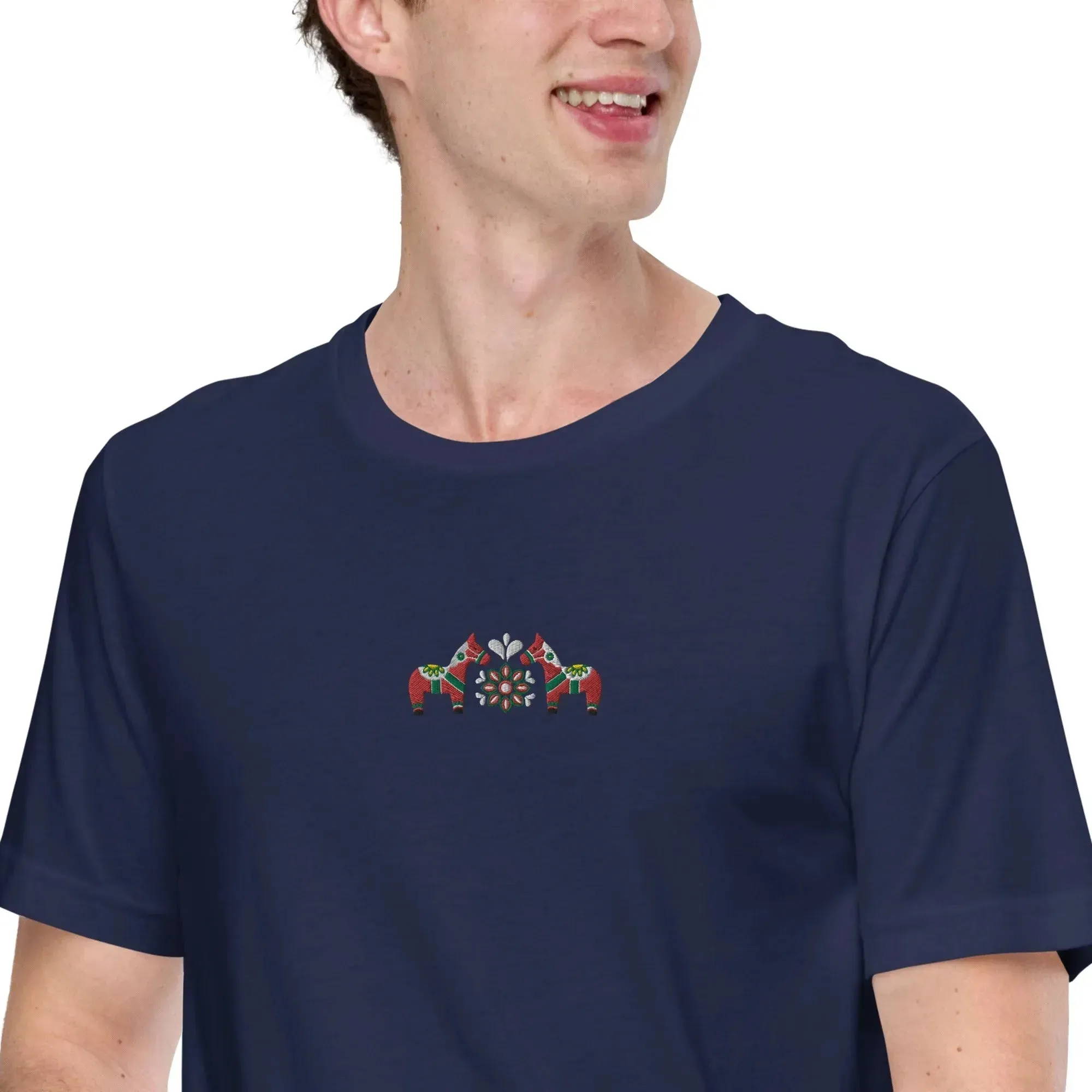 Swedish Red Dala Horse Embroidered T-Shirt