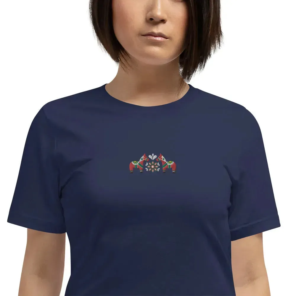 Swedish Red Dala Horse Embroidered T-Shirt