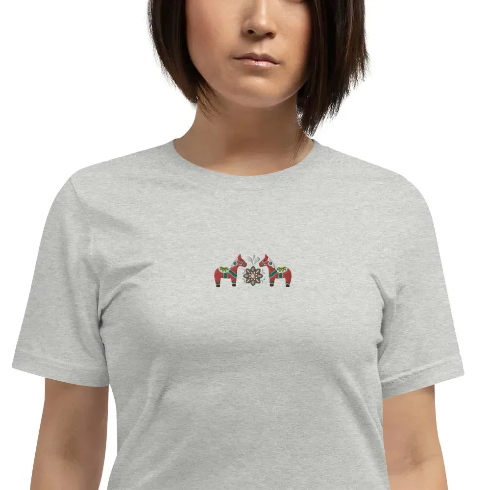 Swedish Red Dala Horse Embroidered T-Shirt
