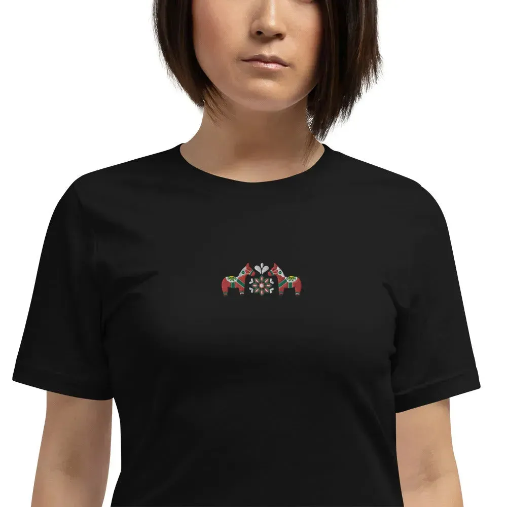 Swedish Red Dala Horse Embroidered T-Shirt