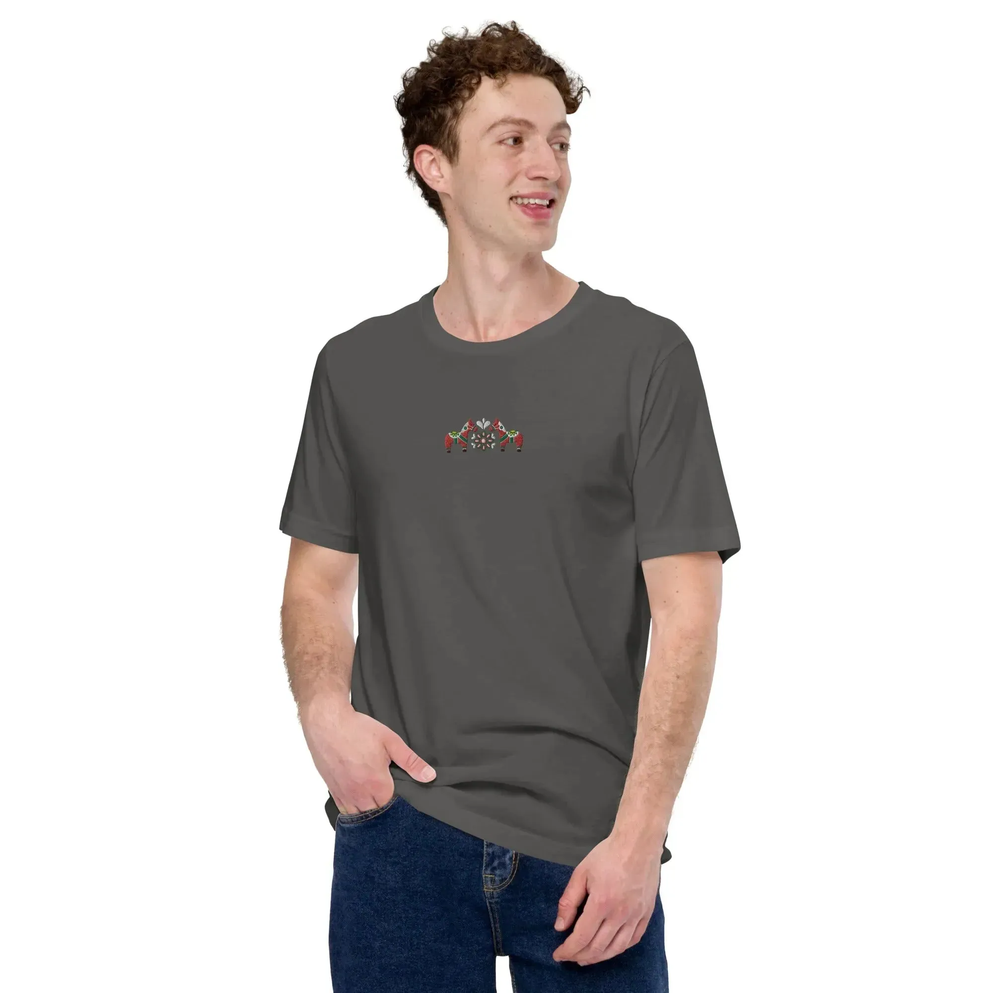 Swedish Red Dala Horse Embroidered T-Shirt