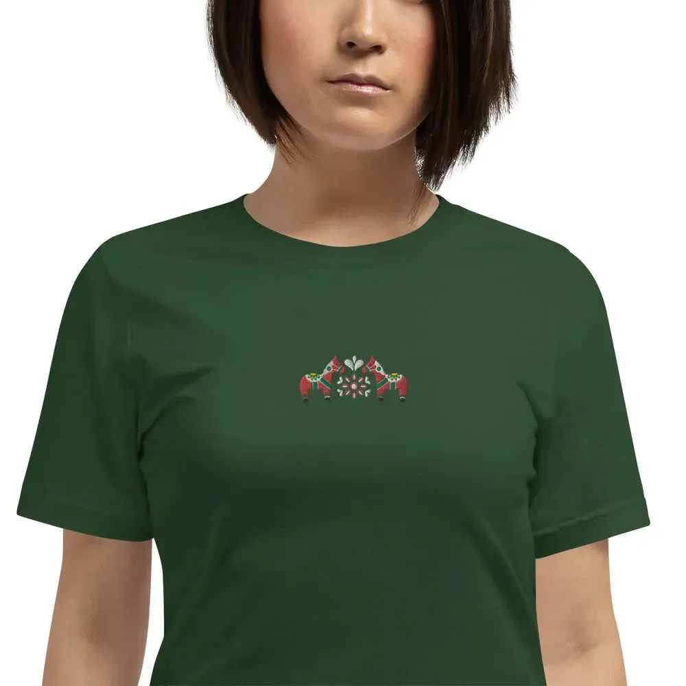 Swedish Red Dala Horse Embroidered T-Shirt