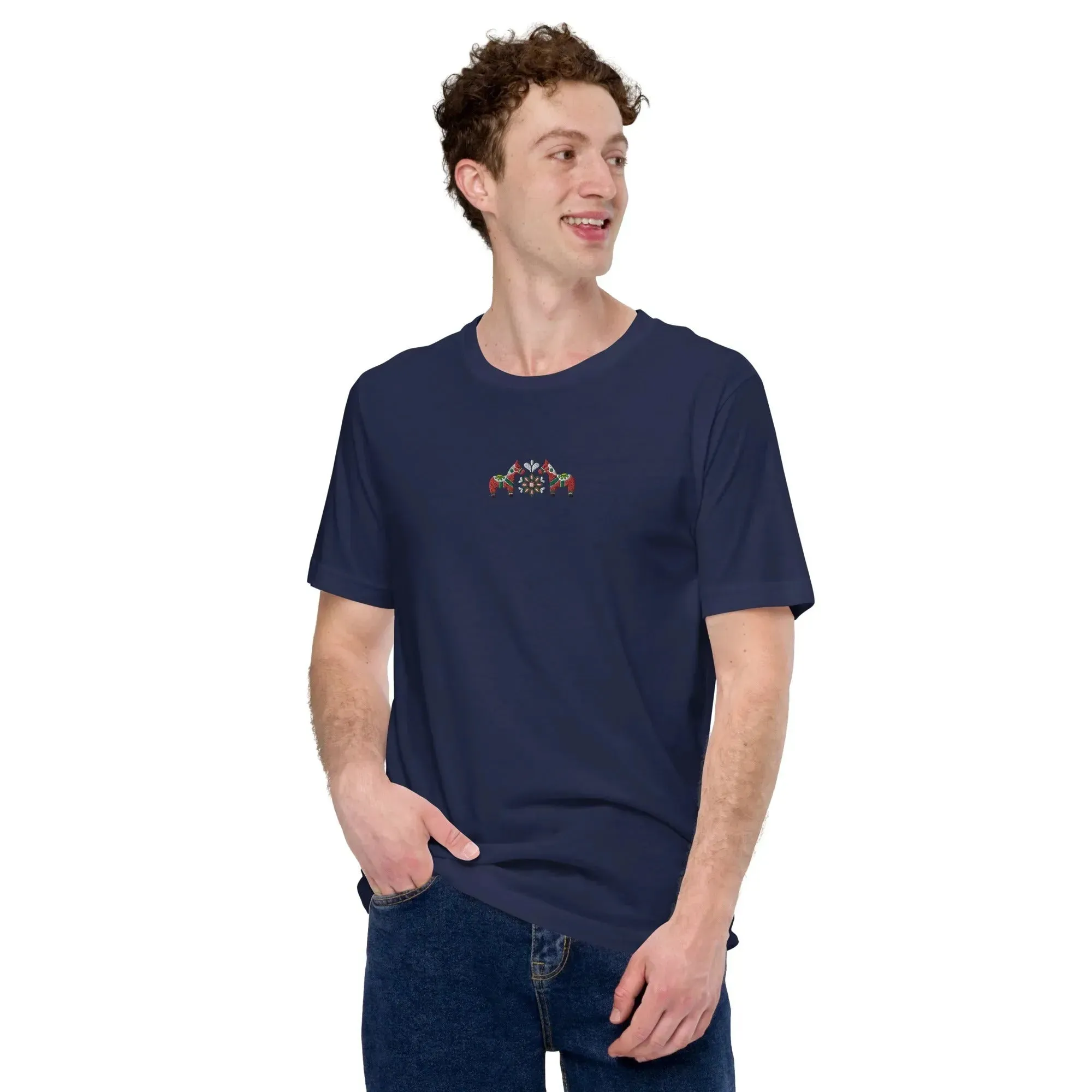 Swedish Red Dala Horse Embroidered T-Shirt