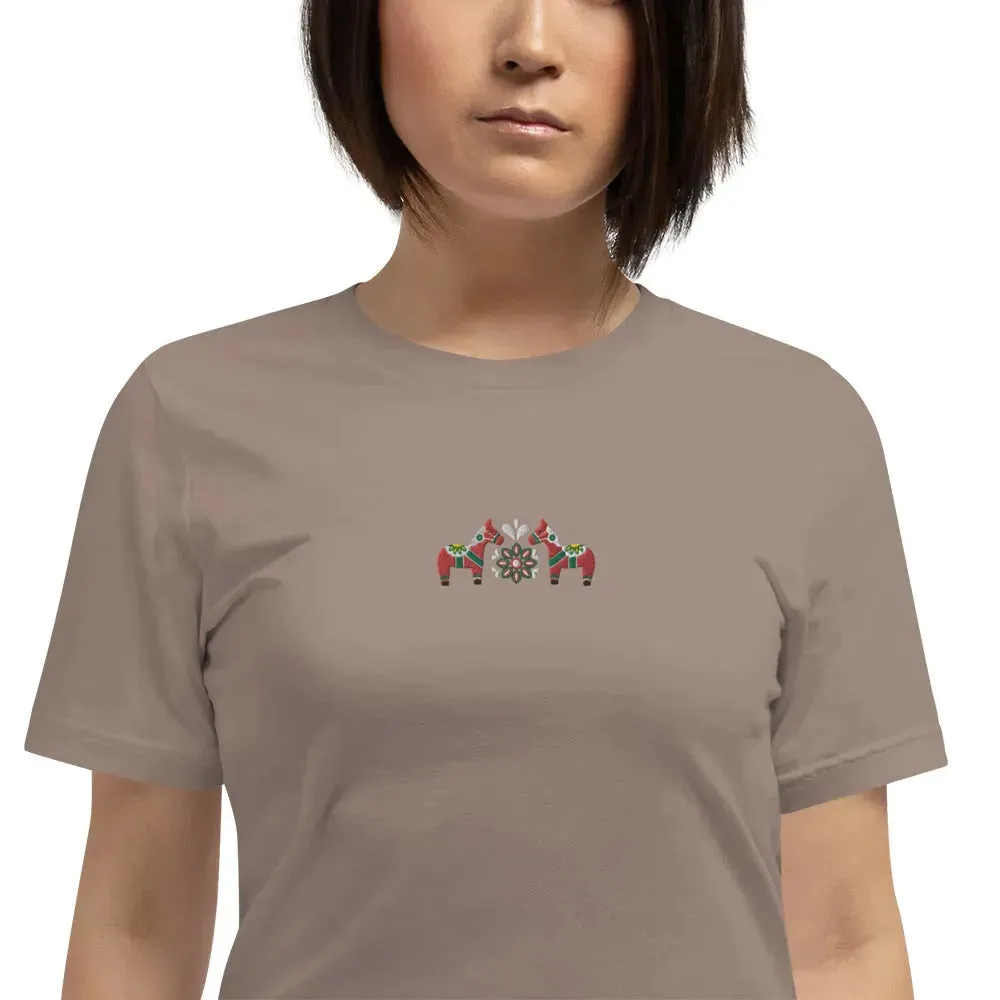 Swedish Red Dala Horse Embroidered T-Shirt