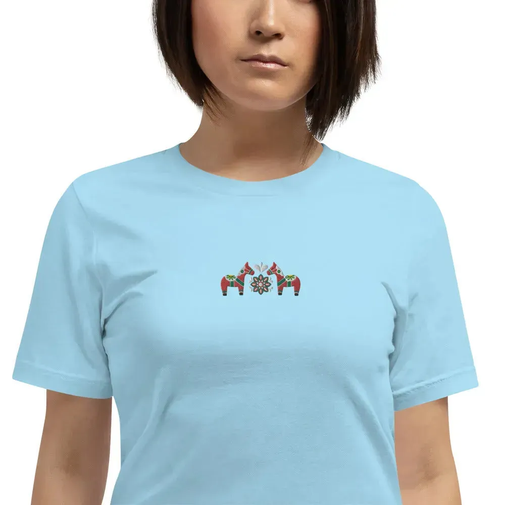 Swedish Red Dala Horse Embroidered T-Shirt