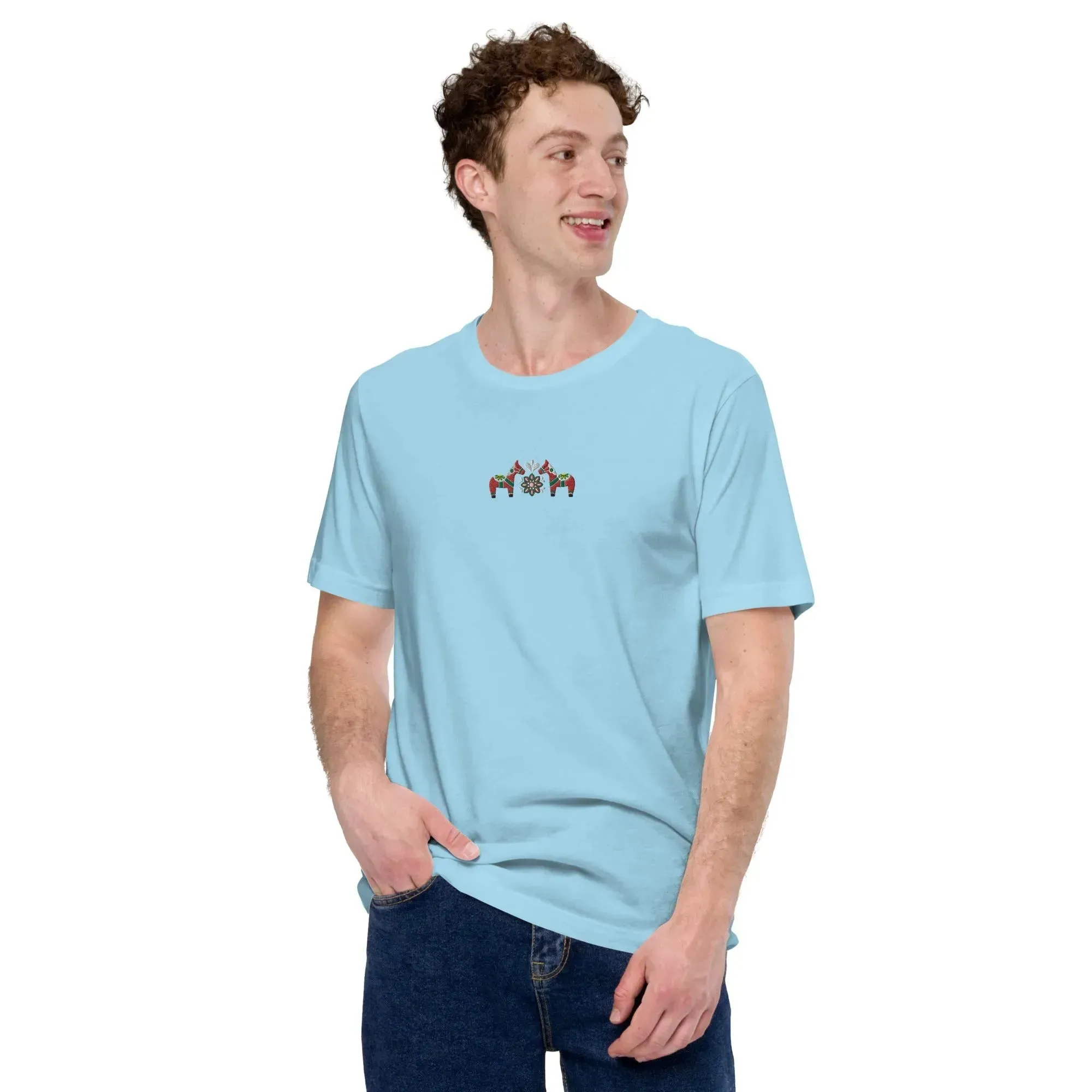 Swedish Red Dala Horse Embroidered T-Shirt