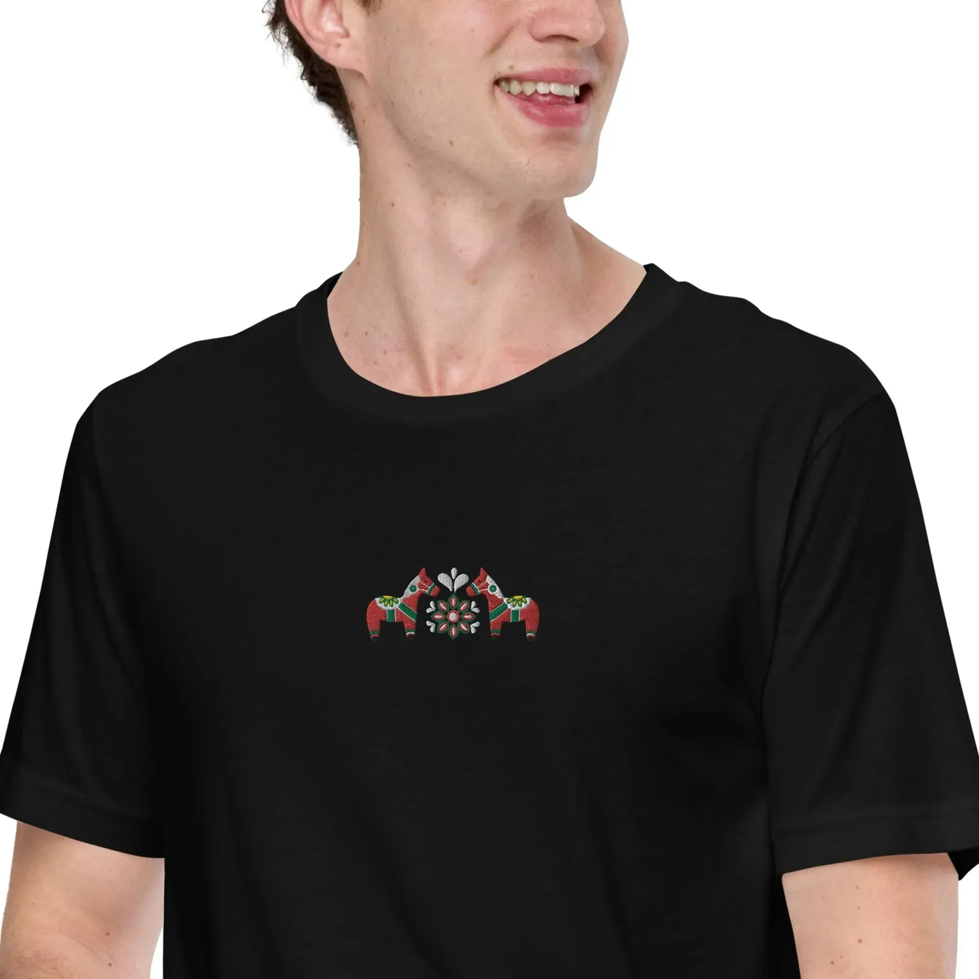 Swedish Red Dala Horse Embroidered T-Shirt