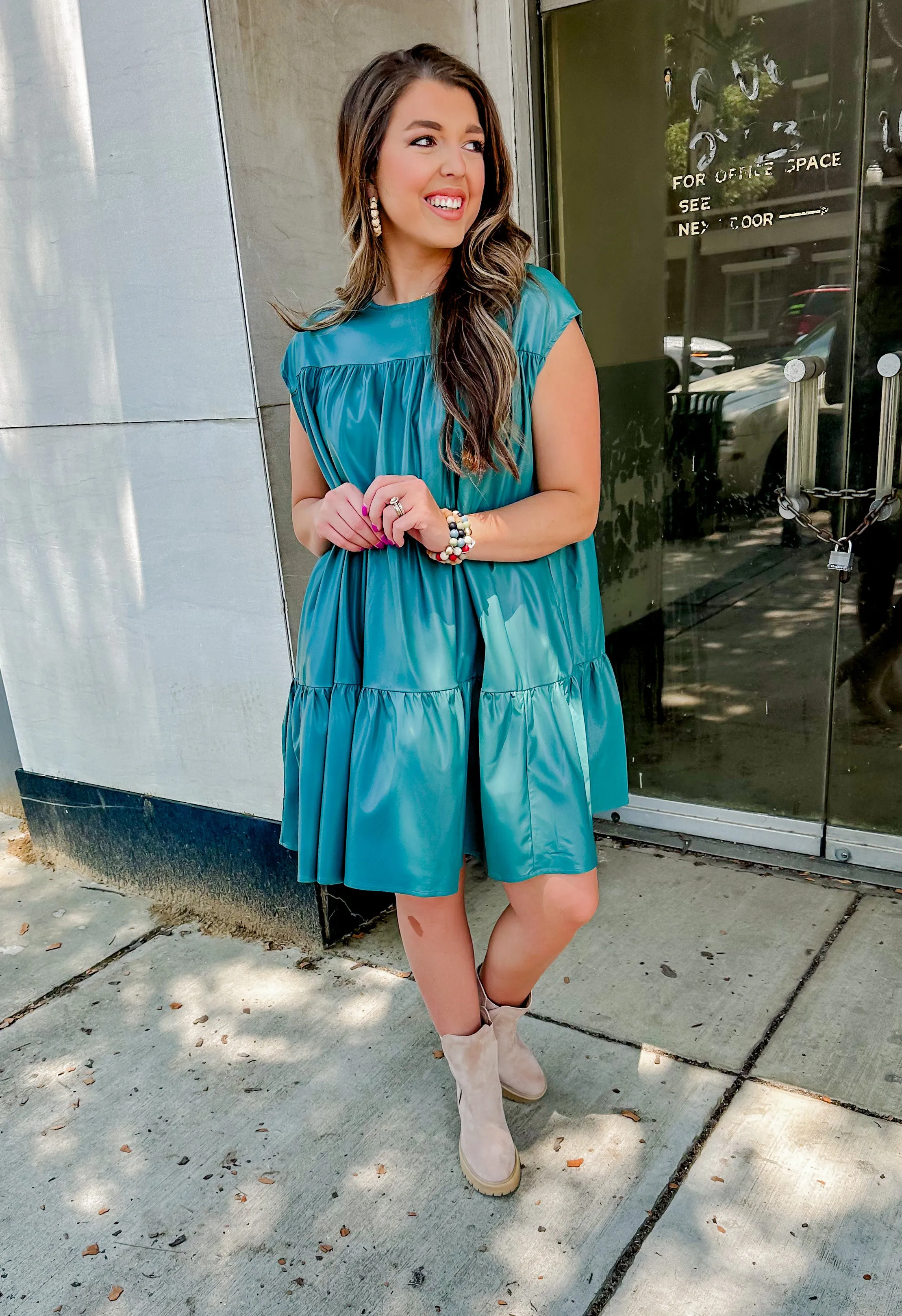 Teal Leather Babydoll Dress