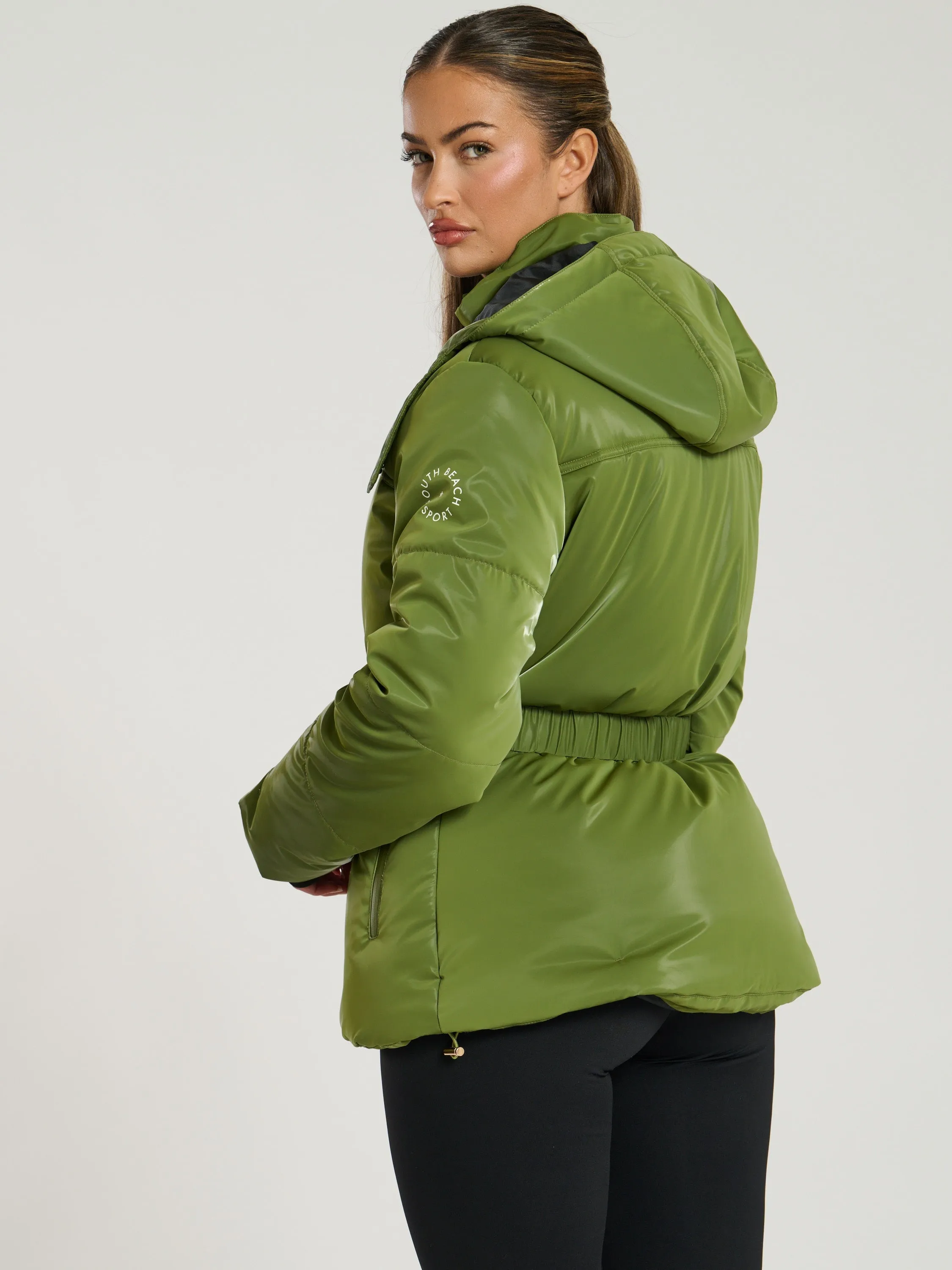 The 'Cloud' Padded Jacket with Fur Trim Hood in Olive
