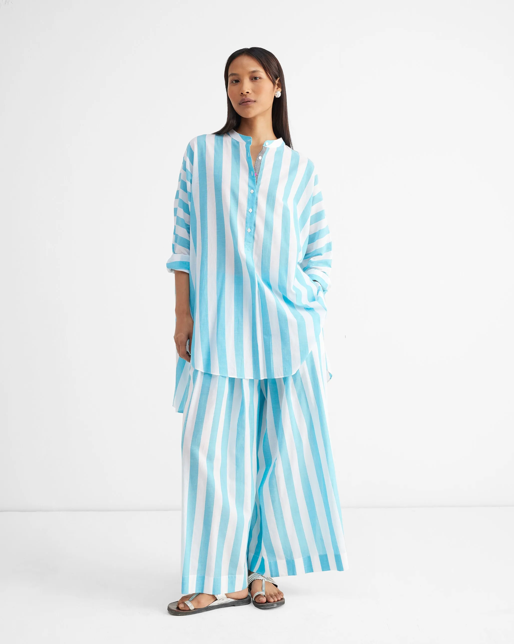 The Tab Top Set - Aqua & White Stripes