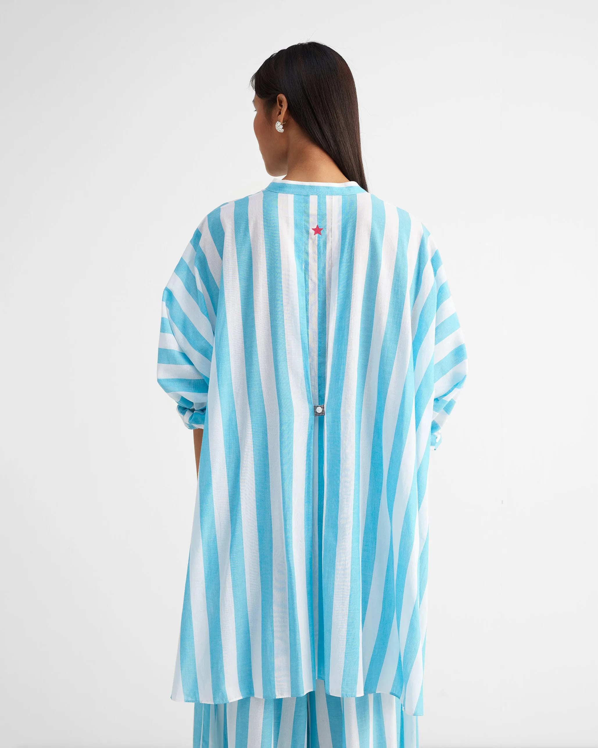 The Tab Top Set - Aqua & White Stripes