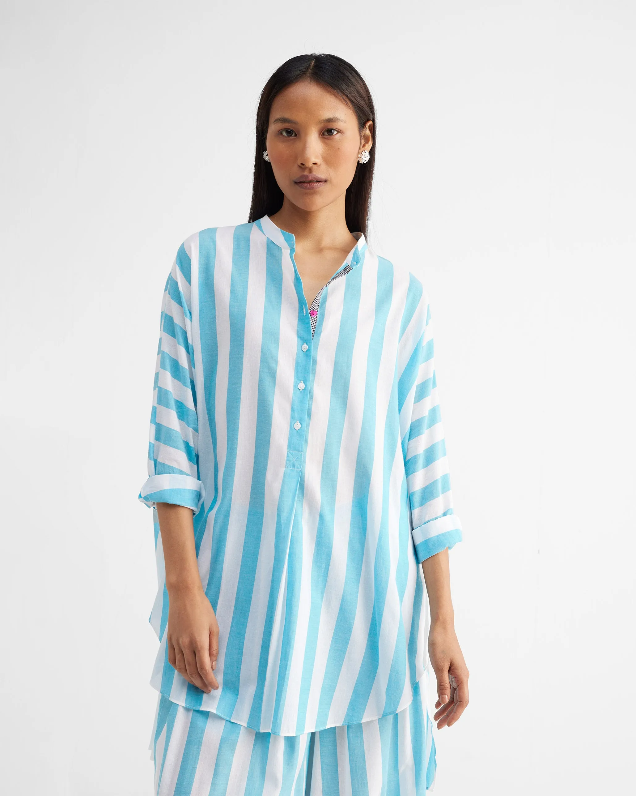 The Tab Top Set - Aqua & White Stripes