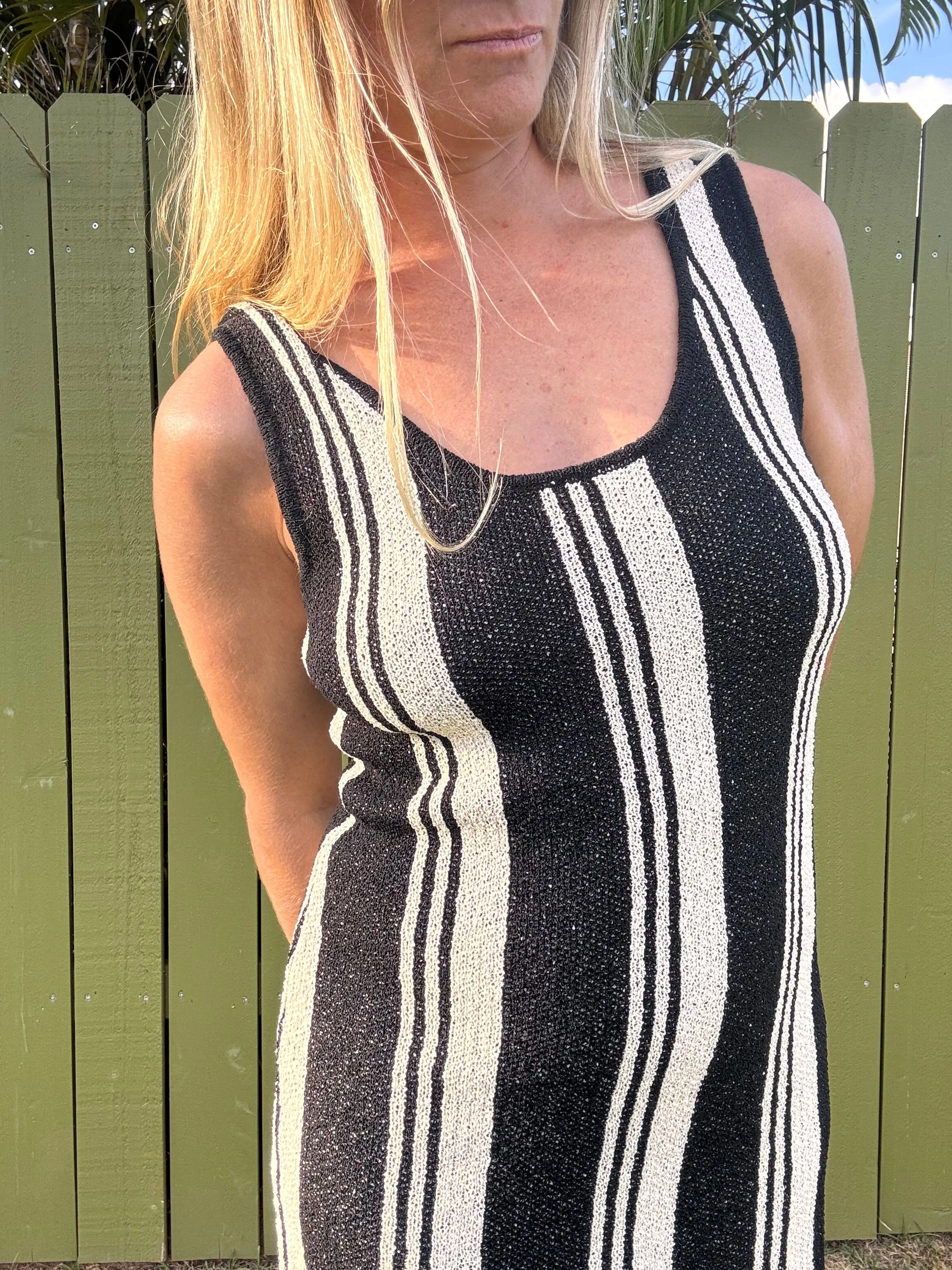 Tie Break Striped Mini Dress - Black Cream