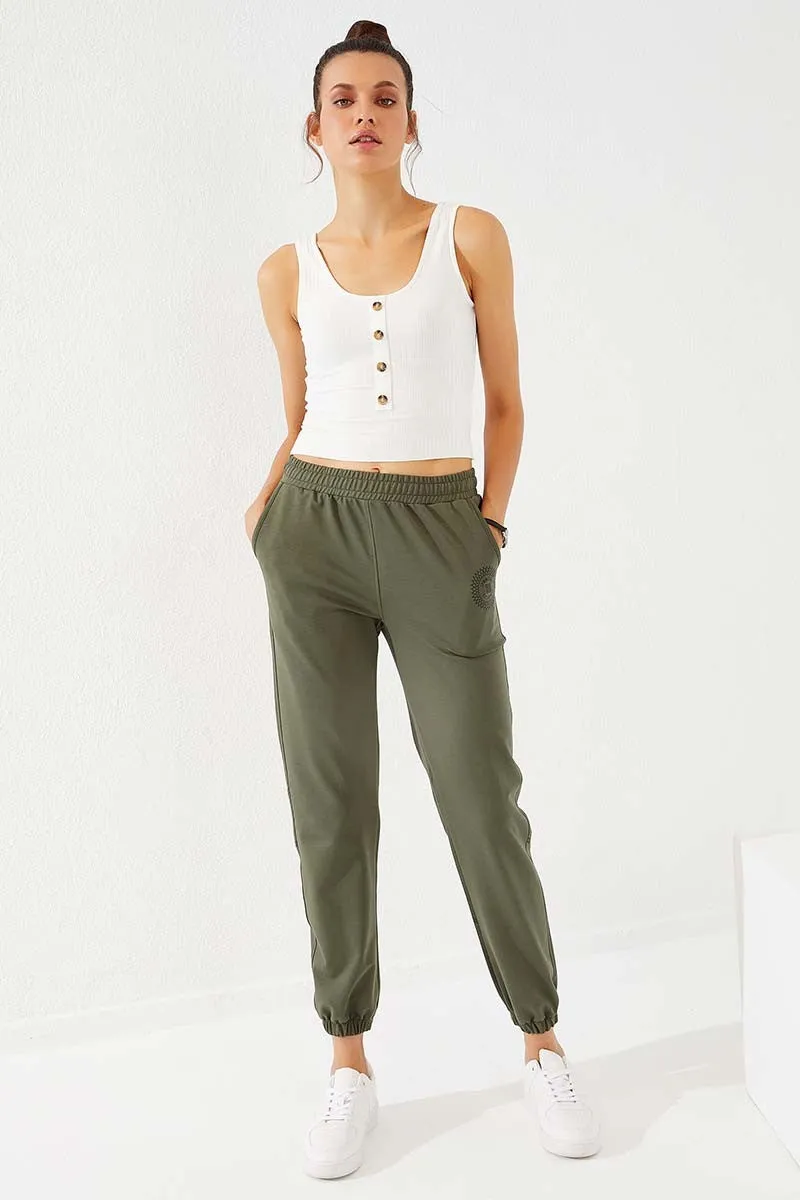 TMY Haki Line Printed Comfortable Fit Elastic Cuff Women's Sweatpants - 94585 - Jocotepec