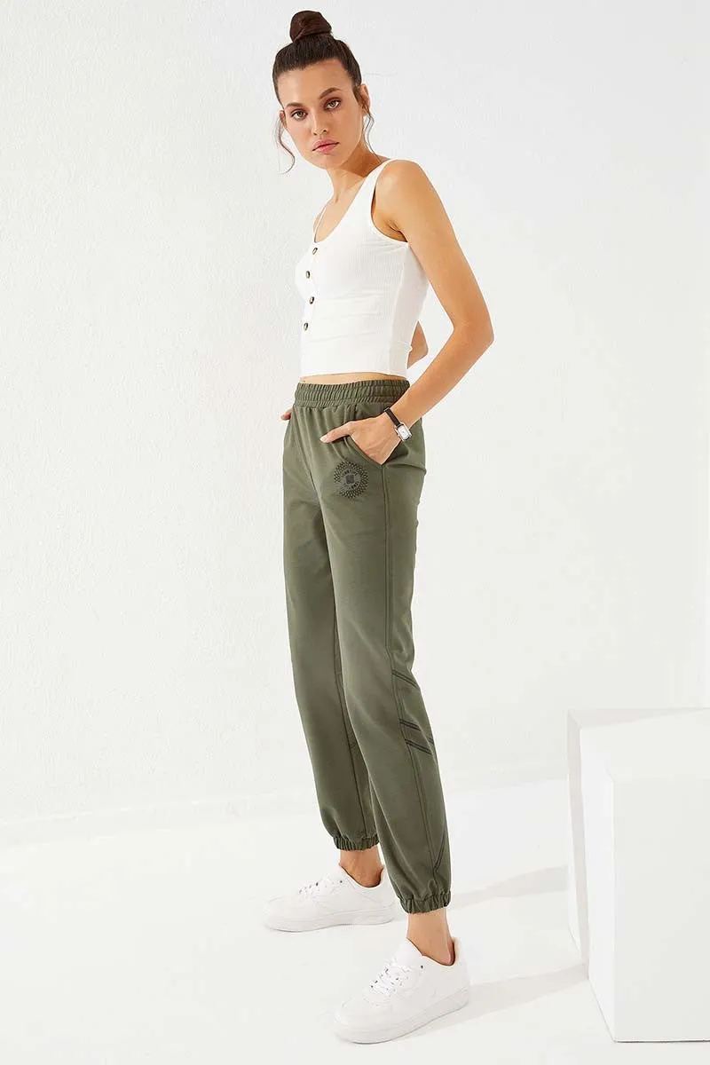 TMY Haki Line Printed Comfortable Fit Elastic Cuff Women's Sweatpants - 94585 - Jocotepec
